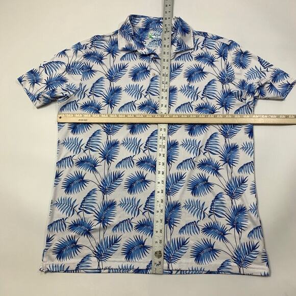 TailorByrd Polo Shirt Mens L Large Blue White Floral Performance Moisture Wick - Picture 5 of 9